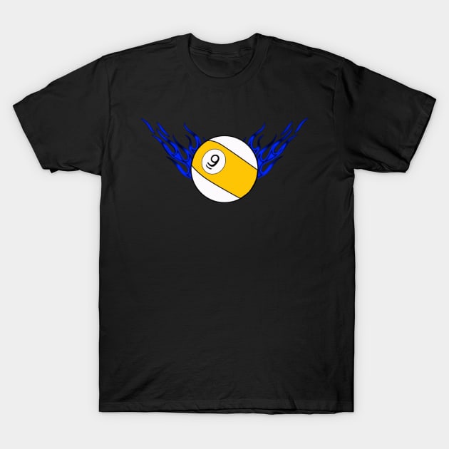 9 Ball with Blue Flames T-Shirt by What I See by Dawne